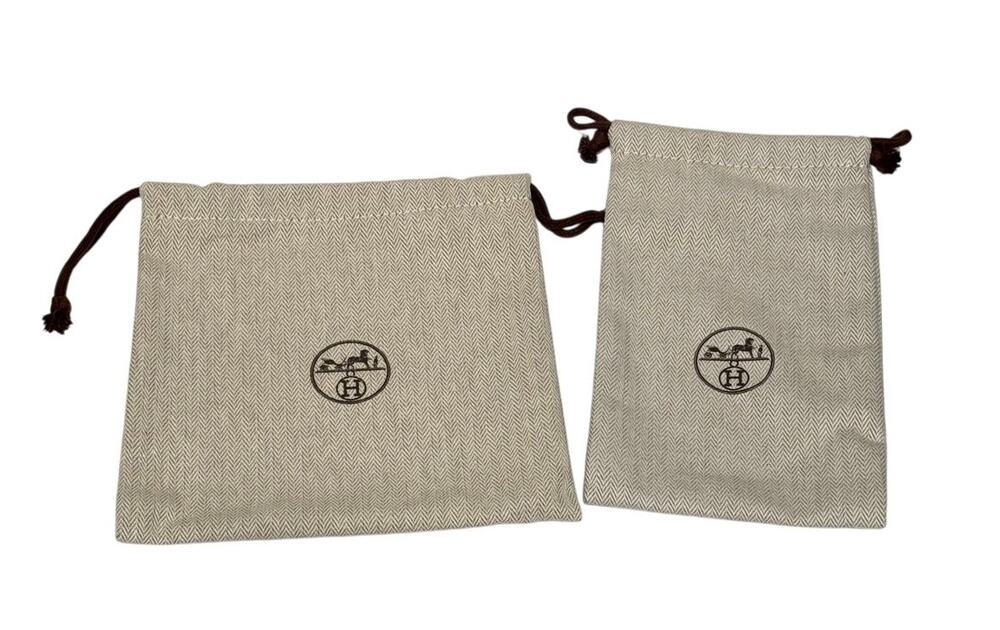 Hermès Paris Dust Bags Lot of 2 Beige Drawstring Authentic Storage Pouches